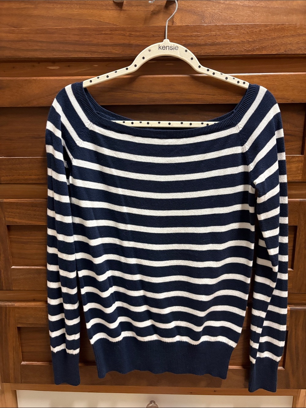 Brandy Melville NWOT Striped Navy and White Off-Shoulder Sweater